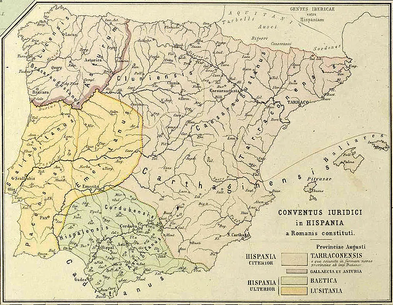 Formae Orbis Antiqui XXVII. Hispania Mapa de las provincias romanas en España y Portugal. Escala 1:2.500.000. 1893 por H.Kiepert