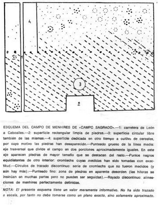 Esquema del campo de círculos de piedras y alineaciones de Antonio Justel. Fuente Gustavo López, 2024.