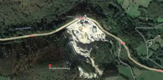 La Forca y la cantera cercana al castro. Afortunadamente la nueva dirección colaboró en la conservación del lugar. Foto Google Earth