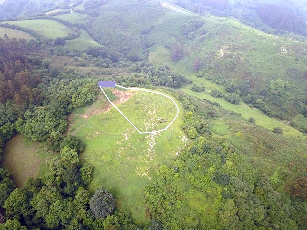 Foto aérea del castro con una delimitación del área de estudio y bastión. A. Fanjul Peraza.