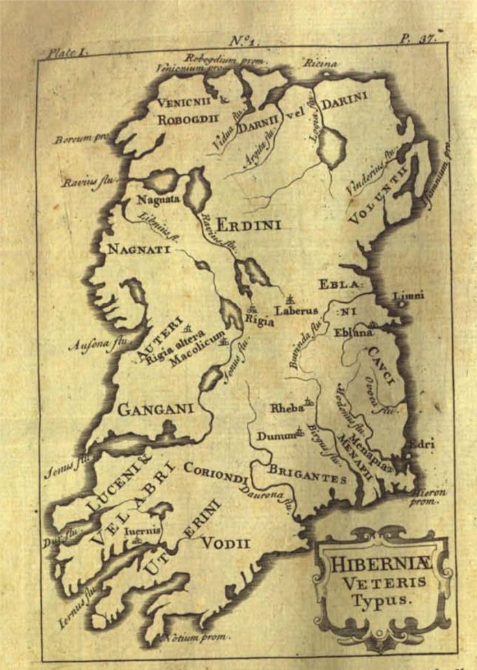 Hiberniae veteris. Mapa de Irlanda en época prerromana.