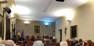 Salón de actos del RIDEA en el momento previo a la conferencia de Miguel Calleja sobre Lucus Asturum.