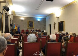 Salón de actos del RIDEA en el momento previo a la conferencia de Miguel Calleja sobre Lucus Asturum.