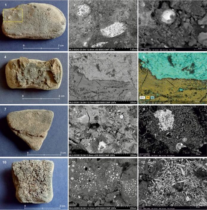 Materiales relacionados con el procesado del oro procedentes de Llagú. Fotos: O. García-Vuelta/ Microlab (IH, CSIC)