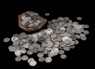 Tesoro de Worcestershire, compuesto de denarios de plata. Worcestershire Museum