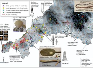 Descubrimientos arqueológicos relacionados con la Edad del Bronce en Cornualles. Gráfico de los autores de la publicación.