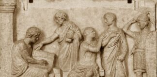 Detalle del relieve del altar de Domicio Ahenobarbo, donde aparece un funcionario romano encargado del censo. Fuente Wiki commons.