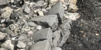 Detalle de los grandes cantos de río careados para formar la pared exterior (interna respecto al castro) de la muralla. Antrialgo 2025