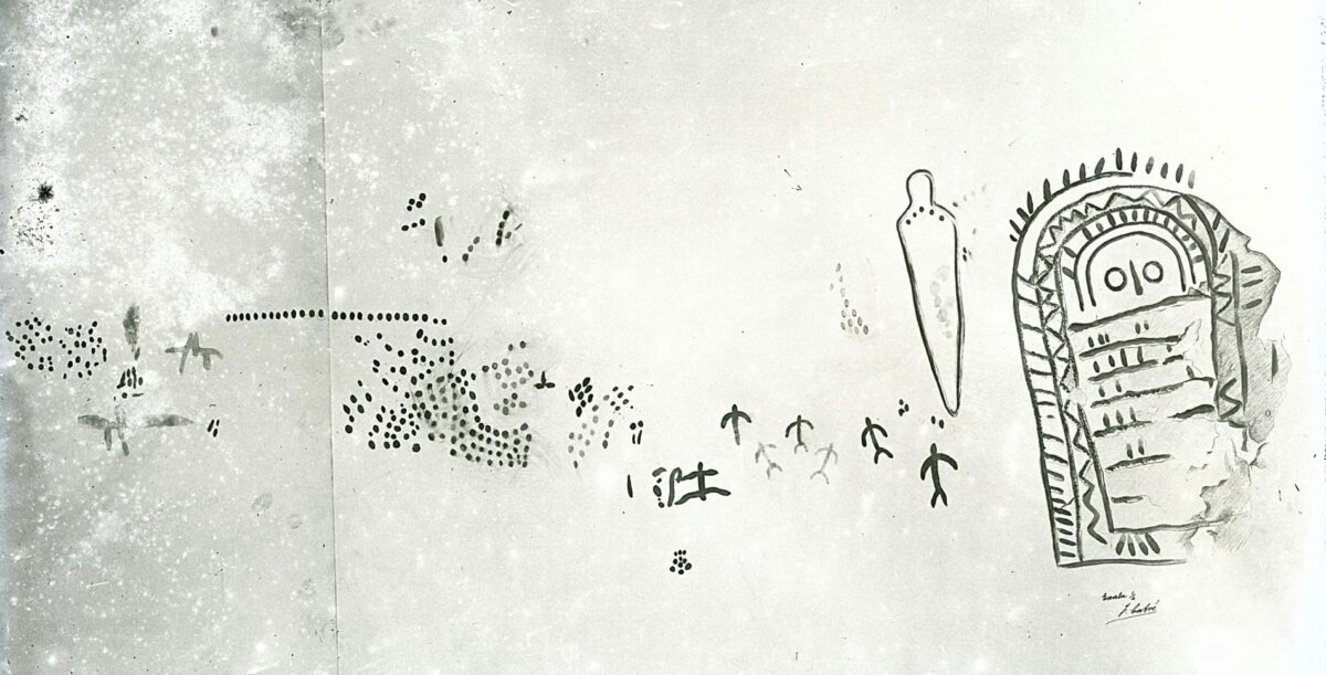 Dibujo original de Juan Cabré Aguiló del conjunto de Peña Tú (1914). Fototeca del Patrimonio Histórico. Archivo de Juan Cabré. Ministerio de Educación, Cultura y Deporte.