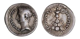 Denario con reverso de triunfo (expolio). Cabeza de emperador mirando a la izquierda. Foto American Numismatic Society