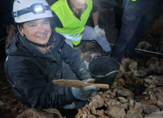 Punta de lanza descubierta en la campaña 2026 en La Sobia, Teverga.