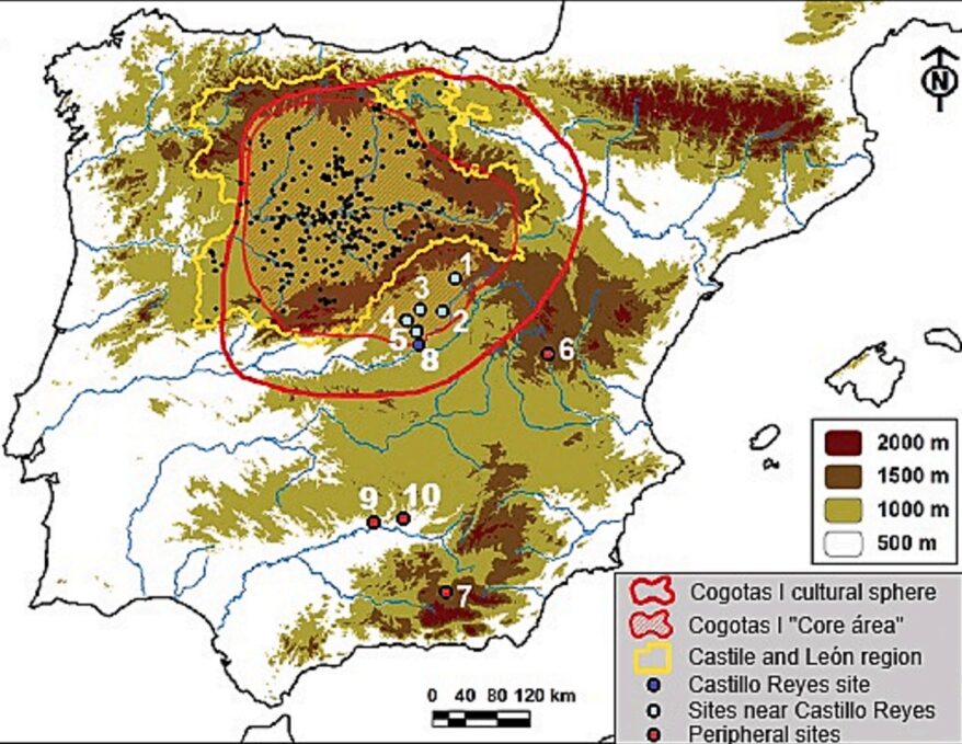 Alcance territorial de Cogotas I y posición del yacimiento de Castillo Reyes. Mapa de los autores del estudio
