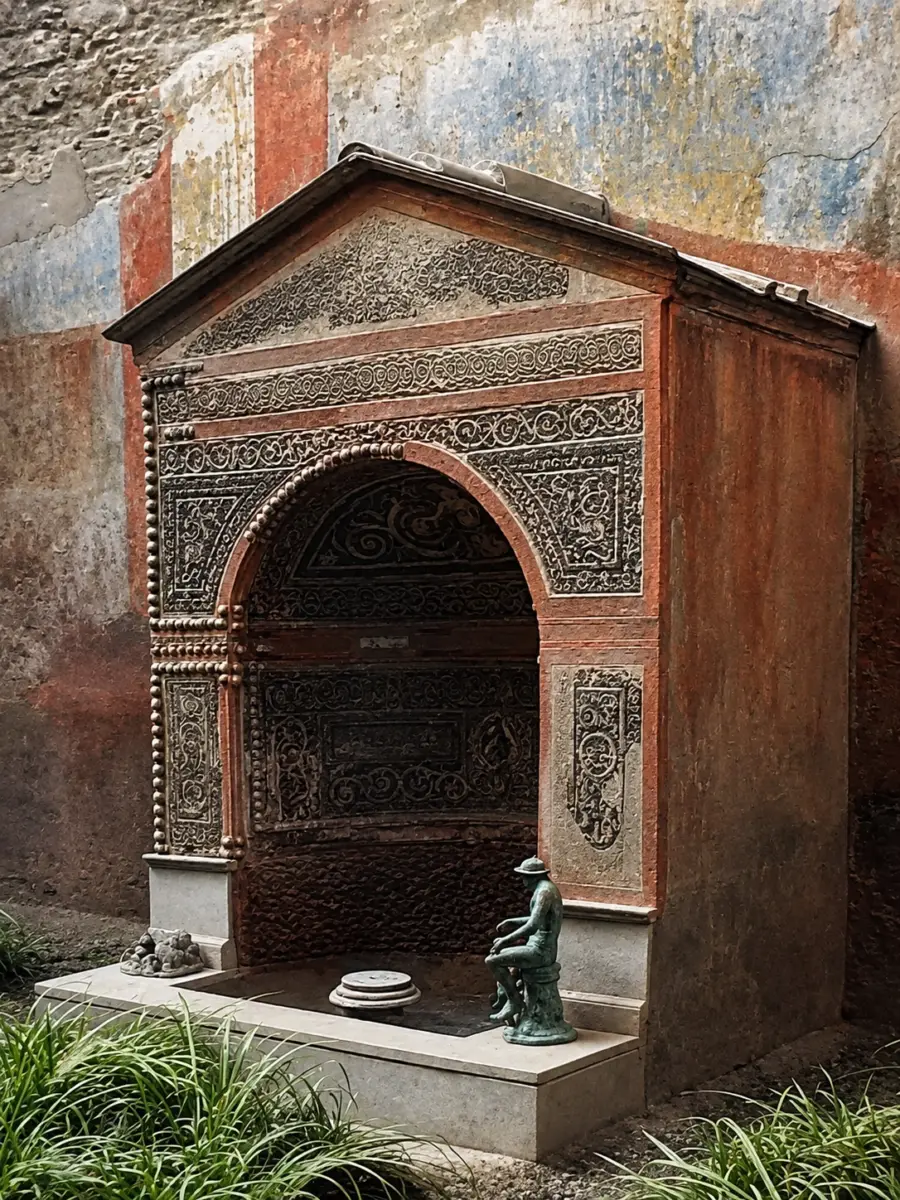 La fuente pequeña que da nombre a una de las villas más famosas de Pompeya. Foto del autor, 2005