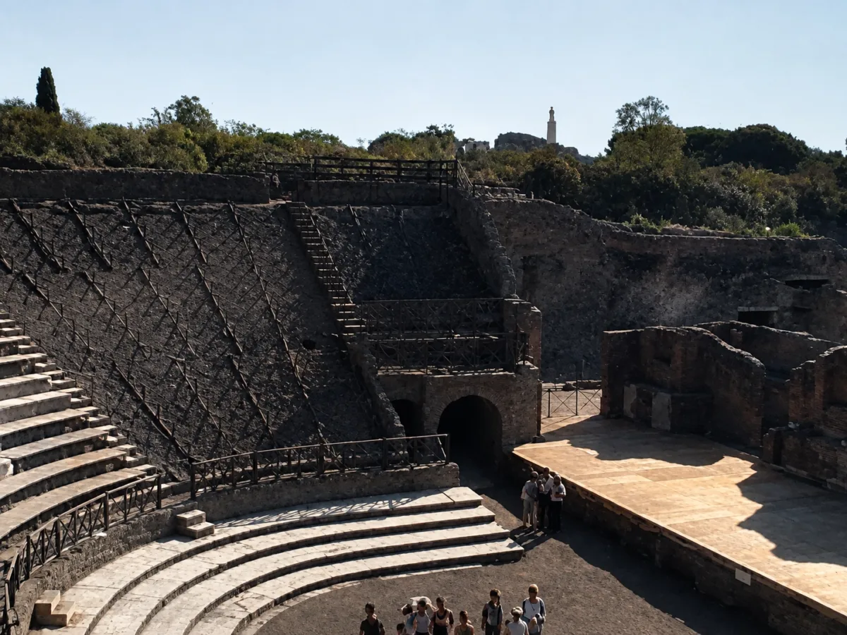 En las gradas del teatro grande de Pompeya. Foto del autor, 2005