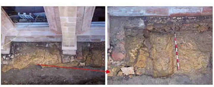 Canalizaciones en caja del claustro de San Vicente (Requejo, 2022)