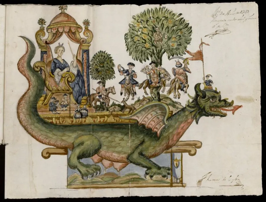Tarasca para la procesión del Corpus de 1749. Imagen, memoriademadrid.com