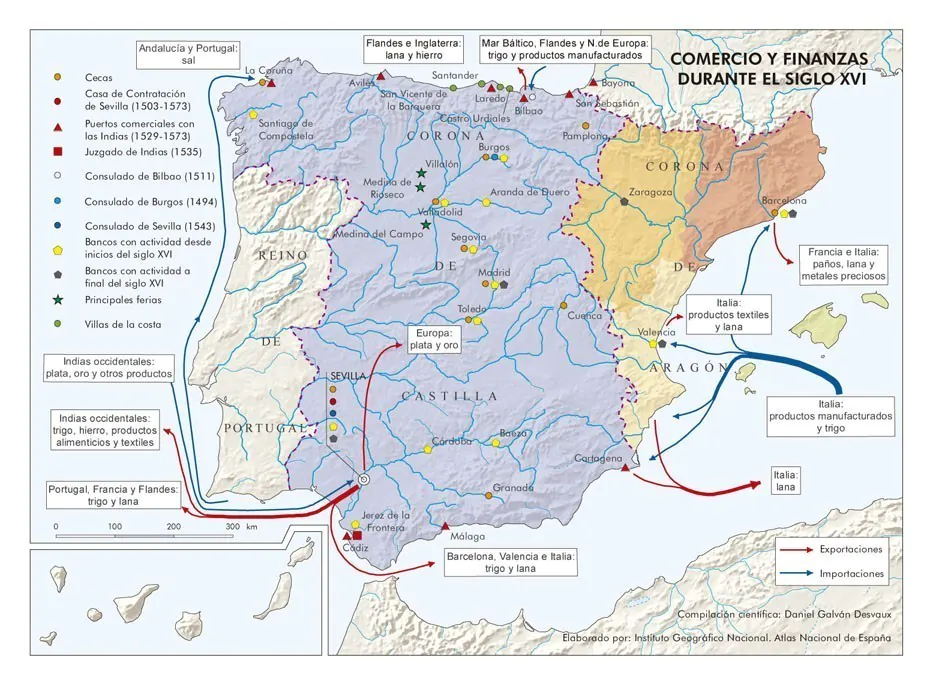 España. Comercio y finanzas durante el siglo XVI. 1500-1599. Mapa IGN