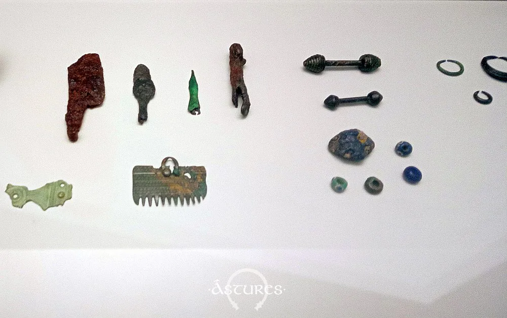 Pasadores en T procedentes de Llagú. Arriba a la derecga. Museo Arqueológico de Asturias