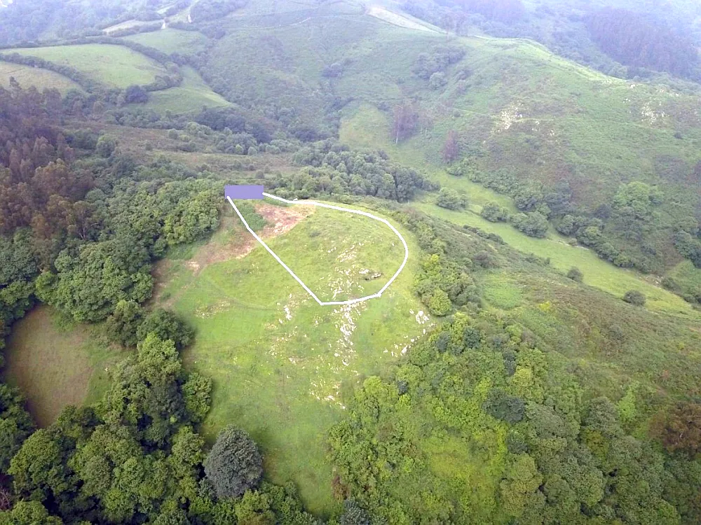 Foto aérea del castro con una delimitación del área de estudio y bastión. A. Fanjul Peraza.