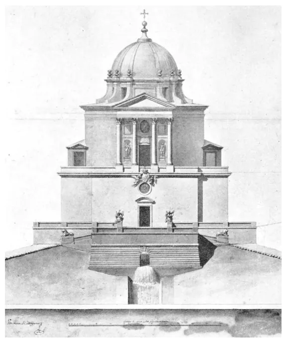 Fachada del templo de Covadonga según el proyecto.