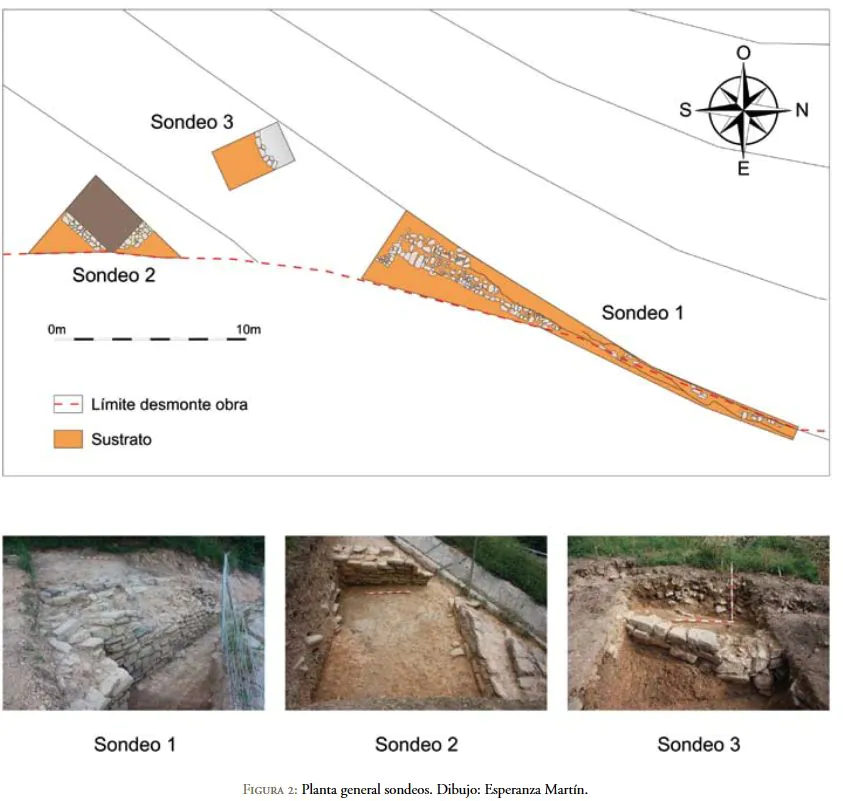 Estructuras documentadas en el Curul.lo de Campomanes durante las excavaciones de Rubén Montes en 2013.