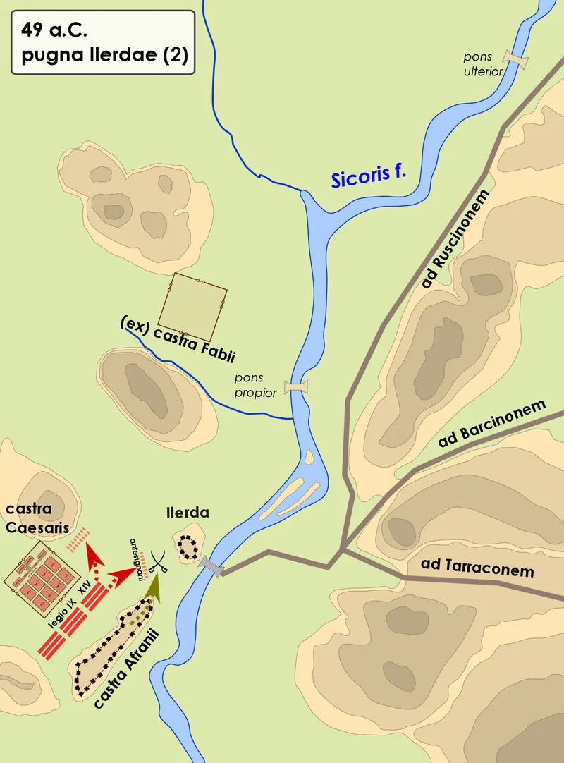 Croquis de la fase final de la batalla de Ilerda. Créditos: De Cristiano64 - Trabajo propio, CC BY-SA 3.0,