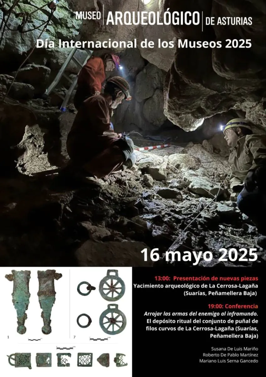 Cartel que anuncia la exposición de piezas de la Cerrosa en el Museo Arqueológico de Asturias.