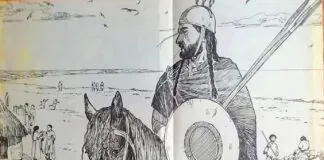 ilustración de la vida cotidiana de los astures transmontanos. Jinete astur. Gaspar Meana, 1993