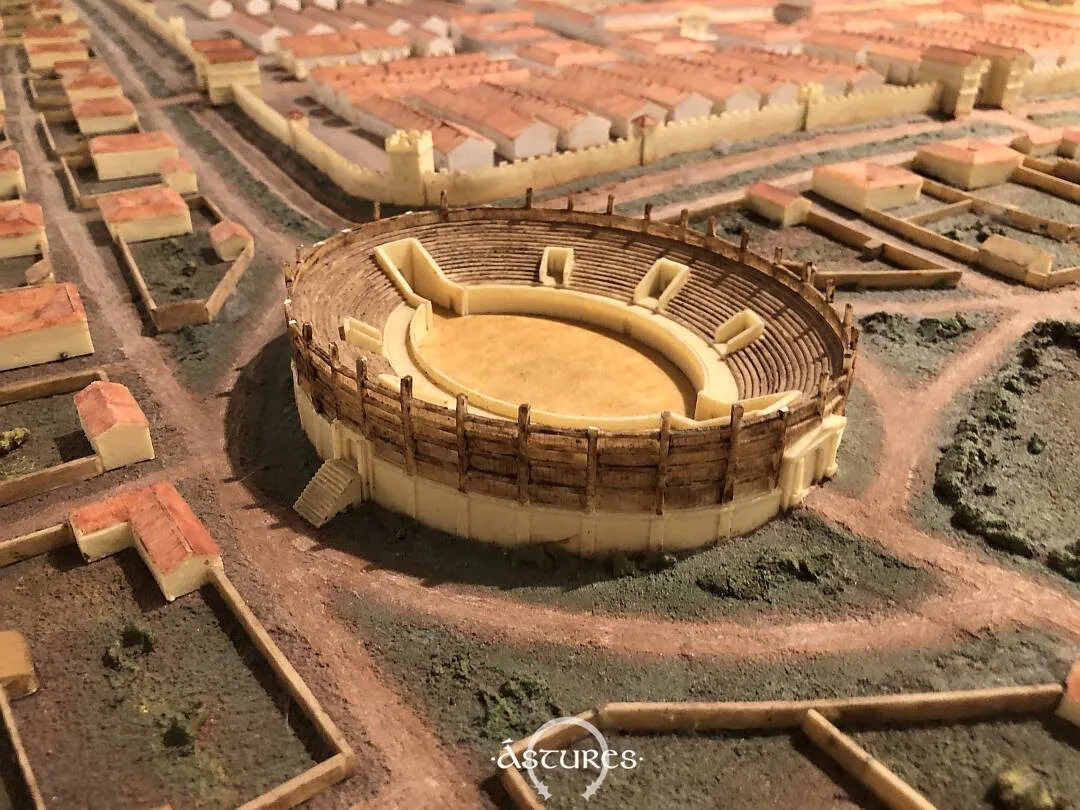Detalle de la maqueta de Legio en época altoimperial en la que se ve el aspecto ideal del anfiteatro. Centro de interpretación del León romano.
