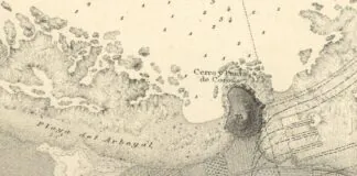 Cerro Coroña, detallde la carta de la bahía de Gijón, levantado en 1879 por el Ingeniero de la Junta de Obras Fernando García Arenal. Publicaod en 1991. ARchivo CNIG